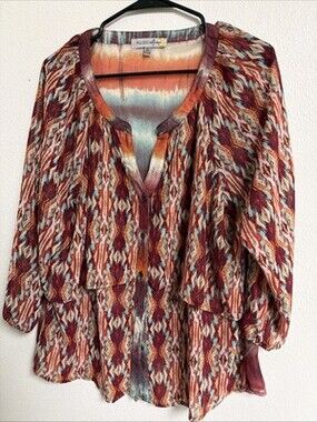 Figueroa And Flower Blouse Size XL Full Buttons Modern